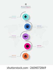 Vector infographic business presentation timeline template connected with 5 options