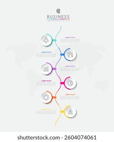 Vector infographic business presentation timeline template with circular interconnection with 6 options.