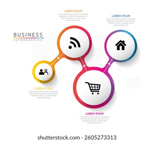 Vector infographic business presentation timeline template with circular interconnection with 4 options.