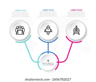 Vector infographic business presentation timeline template with circular interconnection with 3 options.