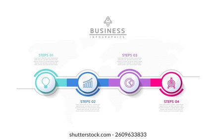 Vector infographic business presentation timeline template with circular interconnection with 4 options.