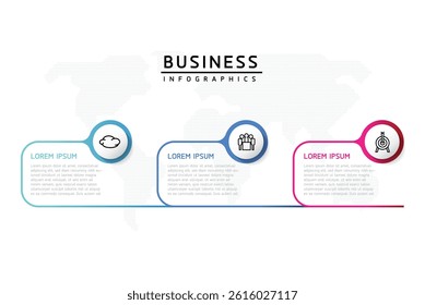 Vector infographic business presentation timeline template with circular interconnection with 3 options.