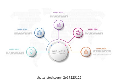 Vector infographic business presentation timeline template with circular interconnection with 5 options.