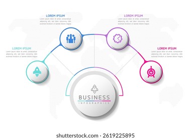 Modelo de cronograma de apresentação de negócios infográfico de vetor com interconexão circular com 4 opções.