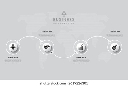 Vector de infografía de presentación de negocios Plantilla de línea de tiempo con interconexión circular con 4 opciones.