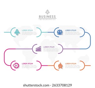 Vector infographic business presentation timeline template connected with 5 options