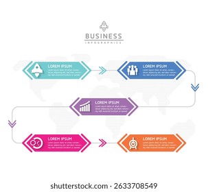 Vector infographic business presentation timeline template connected with 5 options