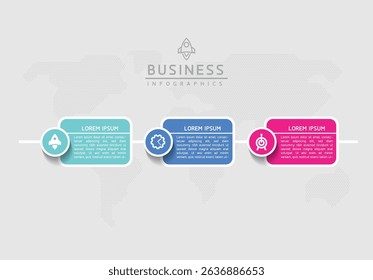 Vector infographic business presentation timeline template connected with 3 options