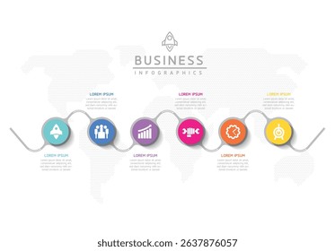 Vector infographic business presentation timeline template with circular interconnection with 6 options.