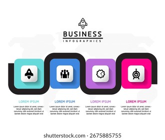 Vector Infografía Presentación de negocios Línea de tiempo Plantilla conectada con 4 opciones