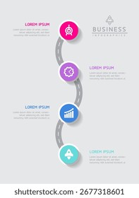 Vector infographic business presentation timeline template with circular interconnection with 4 options.