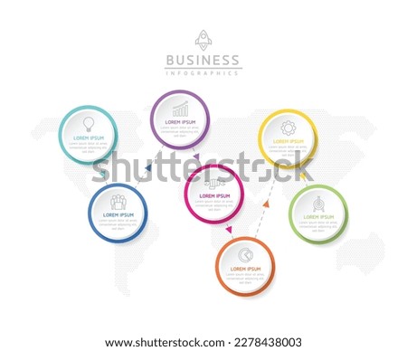 Vector infographic business presentation timeline template with circular interconnection with 7 options.