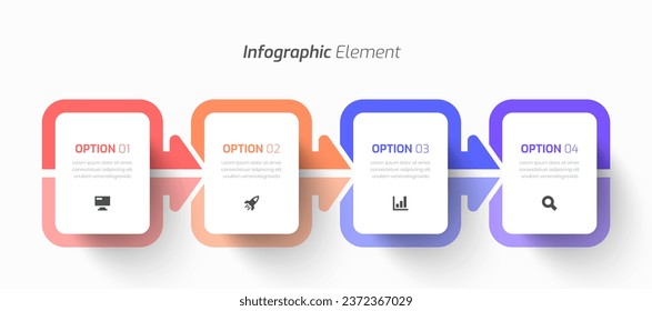 Vector Infographic Business with Rectangle Label, Arrows, Icon and 4 Option for Presentation