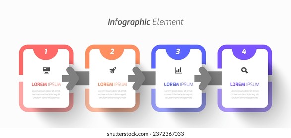 Vector Infographic Business con Rectangle Label, Arrow, Icon y 4 Number para la presentación