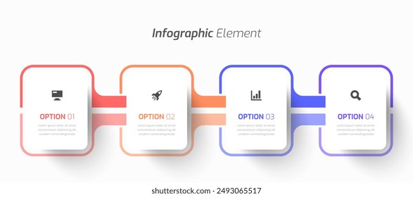 Vector Infographic Business with Rectangle Label, Icon, and 4 Option for Presentation