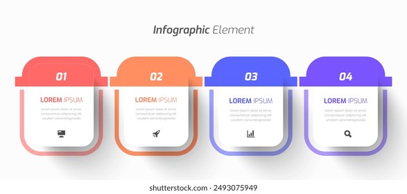 Vector Infographic Business with Rectangle Label, Icon, and 4 Number for Presentation