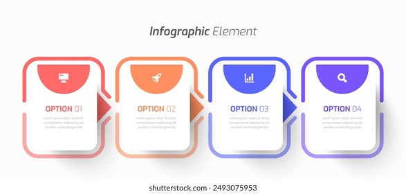 Vector Infographic Business with Rectangle Label, Arrow, Icon, and 4 Option for Presentation