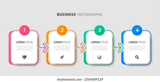 Vector Infographic Business with Rounded Rectangle Label, Icon and 4 Numbers for Presentation