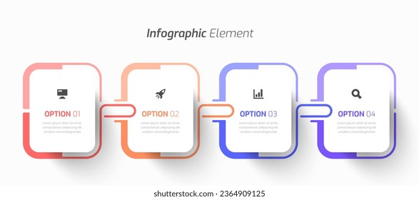 Vector Infographic Business with Rounded Rectangle Label, Line, Icon and 4 Options for Presentation