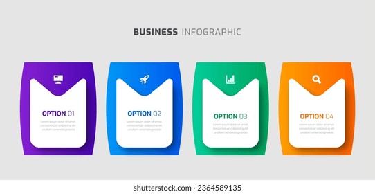 Plantilla de negocio de infografía vectorial con diseño abstracto, icono y 4 opciones de presentación