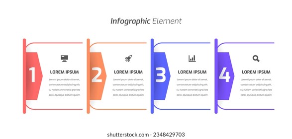 Plantilla de negocio de vectores de infografía con línea delgada, icono y 4 números para presentación, flujo de trabajo