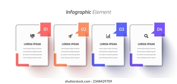 Vector Infographic Business with Thin Line, Rectangle Label, Icon and 4 Numbers for Presentation