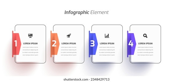 Vector Infographic Business with Thin Line, Rectangle Label, Icon and 4 Numbers for Presentation