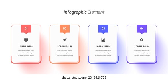 Vector Infographic Business with Thin Line, Rectangle Label, Icon and 4 Numbers for Presentation