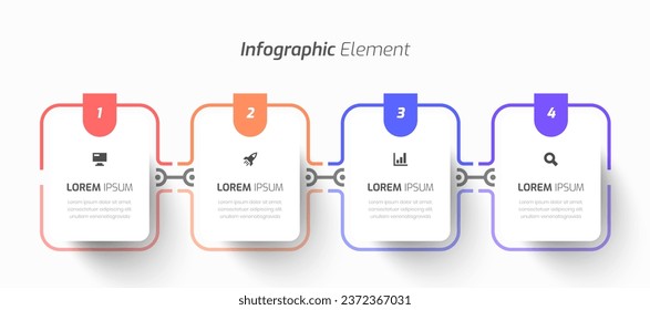 Vector Infographic Business with Thin Line, Rectangle Label, Icon and 4 Number for Presentation