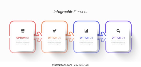 Vector Infographic Business with Thin Line, Rectangle Label, Icon and 4 Option for Presentation