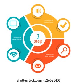 Vector infographic circle 3 steps. Template for graph, cycling diagram, round chart, workflow layout, web design. 3 parts, options, stages business concept
