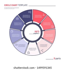Vector infographic circle chart template. Nine parts.
