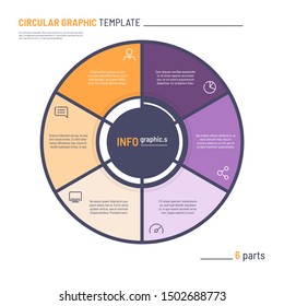 Vector infographic circle chart template. Six parts.