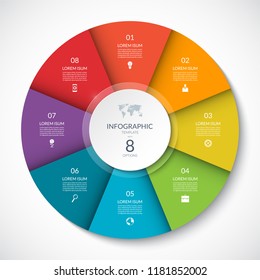 Vector infographic circle. Cycle diagram with 8 options. Can be used for chart, graph, report, presentation, web design.