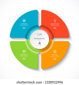 Vector infographic circle. Cycle diagram with 4 options. Round chart that can be used for report, business presentation, data visualization.