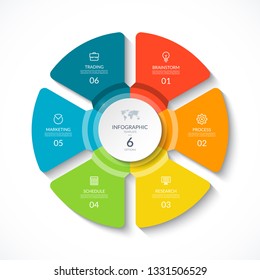 Vector infographic circle. Cycle diagram with 6 options. Round chart that can be used for report, business presentation, data visualization.