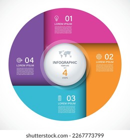 Vector infographic circle. Cycle diagram with 4 steps. Round chart that can be used for report, business analytics, data visualization and presentation.