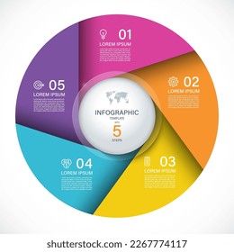 Vector infographic circle. Cycle diagram with 5 steps. Round chart that can be used for report, business analytics, data visualization and presentation.