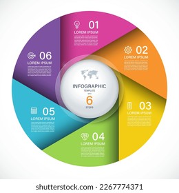 Vector infographic circle. Cycle diagram with 6 steps. Round chart that can be used for report, business analytics, data visualization and presentation.