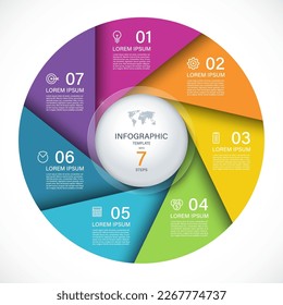 Vector infographic circle. Cycle diagram with 7 steps. Round chart that can be used for report, business analytics, data visualization and presentation.