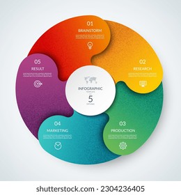 Círculo de infografía vectorial. Diagrama de ciclo con 5 pasos. Gráfico circular que se puede utilizar para informes, infografías empresariales, visualización de datos y presentación.
