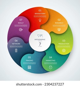 Vector infographic circle. Cycle diagram with 7 steps. Round chart that can be used for report, business infographics, data visualization and presentation.