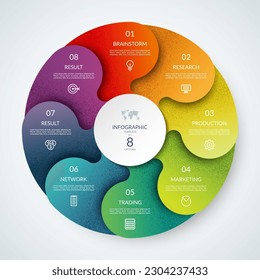 Vector infographic circle. Cycle diagram with 8 steps. Round chart that can be used for report, business infographics, data visualization and presentation.