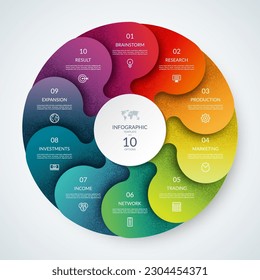 Vector infographic circle. Cycle diagram with 10 steps. Round chart that can be used for report, business infographics, data visualization and presentation.