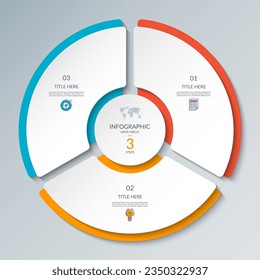 Círculo de infografía vectorial. Diagrama de ciclo con 3 pasos. Gráfico circular que se puede utilizar para informes, análisis de negocios, visualización de datos y presentación.