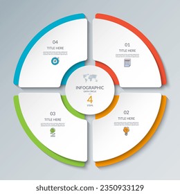 Vector infographic circle. Cycle diagram with 4 steps. Round chart that can be used for report, business analytics, data visualization and presentation.