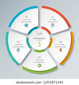 Círculo de infografía vectorial. Diagrama de ciclo con 5 pasos. Gráfico circular que se puede utilizar para informes, análisis de negocios, visualización de datos y presentación.