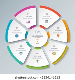 Vector infographic circle. Cycle diagram with 7 steps. Round chart that can be used for report, business analytics, data visualization and presentation.