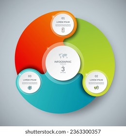 Círculo de infografía vectorial. Diagrama de ciclo con 3 pasos. Gráfico circular que se puede utilizar para informes, infografías empresariales, visualización de datos y presentación.