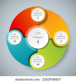 Círculo de infografía vectorial. Diagrama de ciclo con 4 pasos. Gráfico circular que se puede utilizar para informes, infografías empresariales, visualización de datos y presentación.